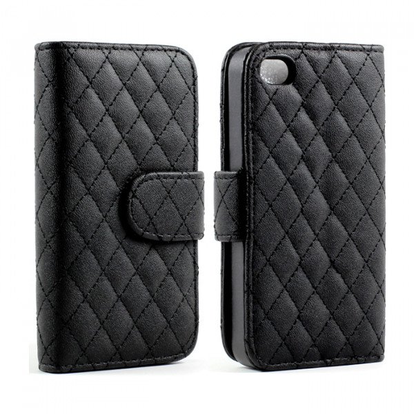 Wholesale iPhone 5C Quilted Flip Leather Wallet Case (Black)